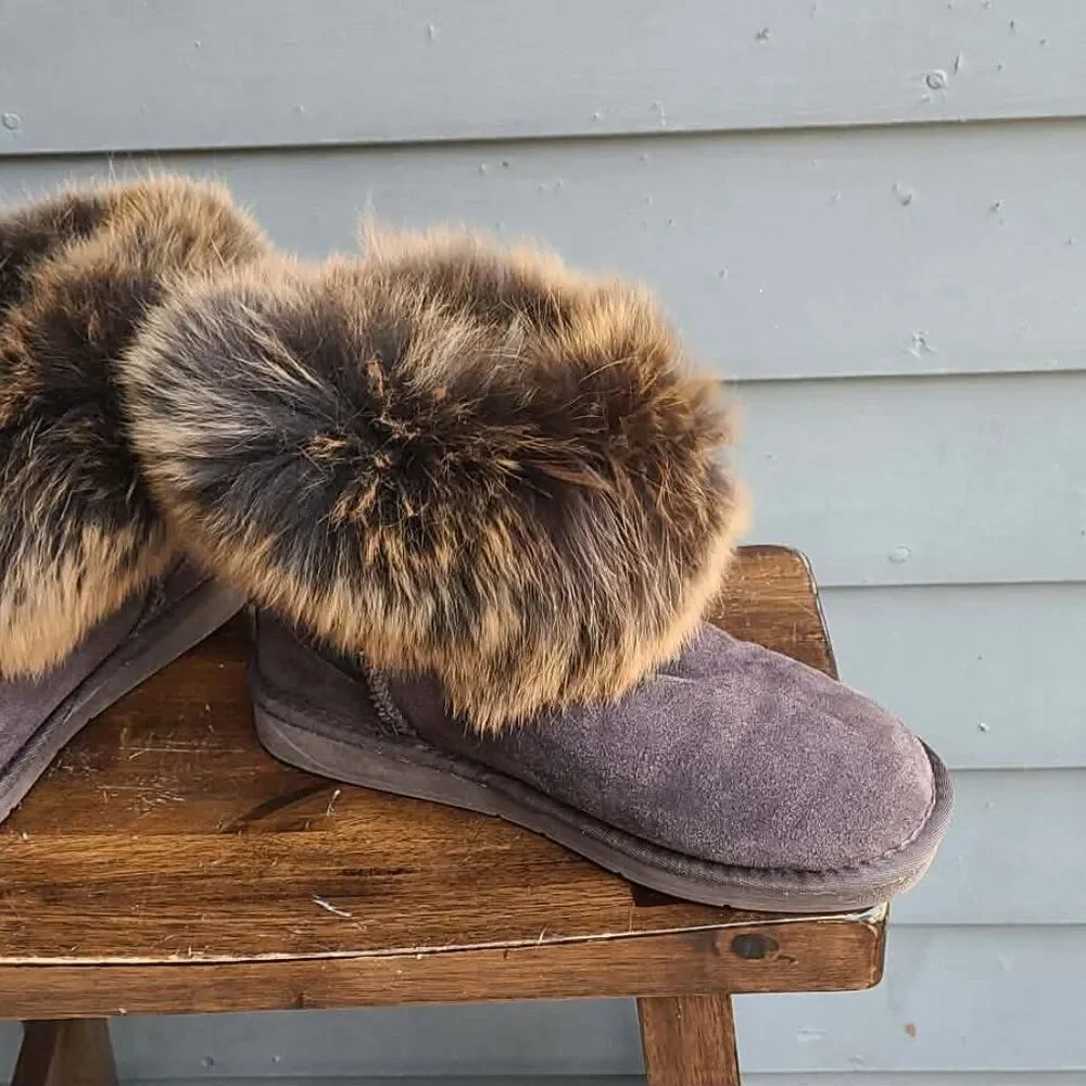 UGG Australia Brown Suede Real Fox Mini Boots size 9